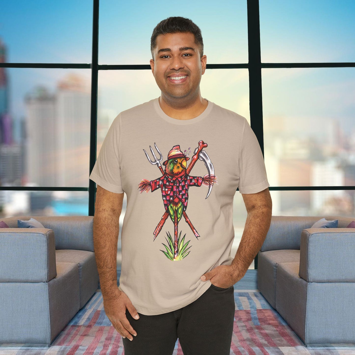 Scarecrow Lovebird, Hand-Drawn & Hand-Colored Tee