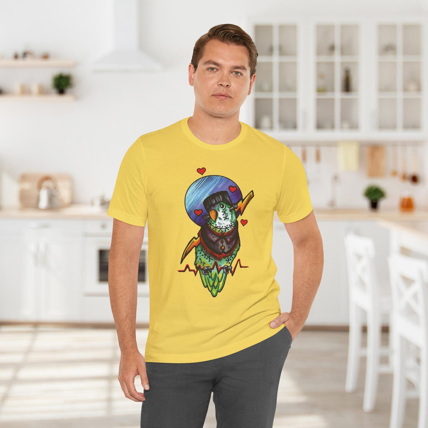 Frankenstein Lovebird, Hand-Drawn & Hand-Colored Tee