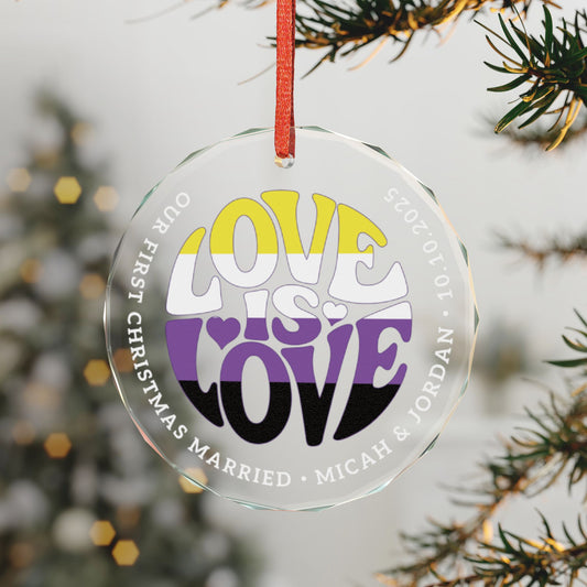 Custom Crystal Love is Love Non-Binary Pride 3" Circle Ornament