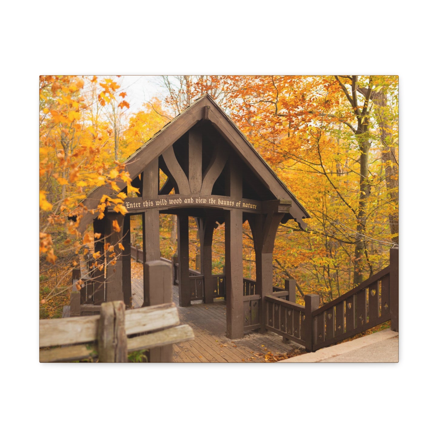 7 Bridges Trail’s Covered Bridge at Grant Park in South Milwaukee Wisconsin, Photography Canvas Wrap Wall Art