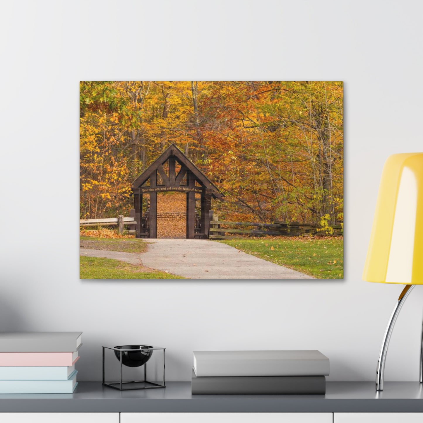 Seven Bridges Trail’s Covered Bridge at Grant Park in South Milwaukee Wisconsin, Photography Canvas Wrap Wall Art