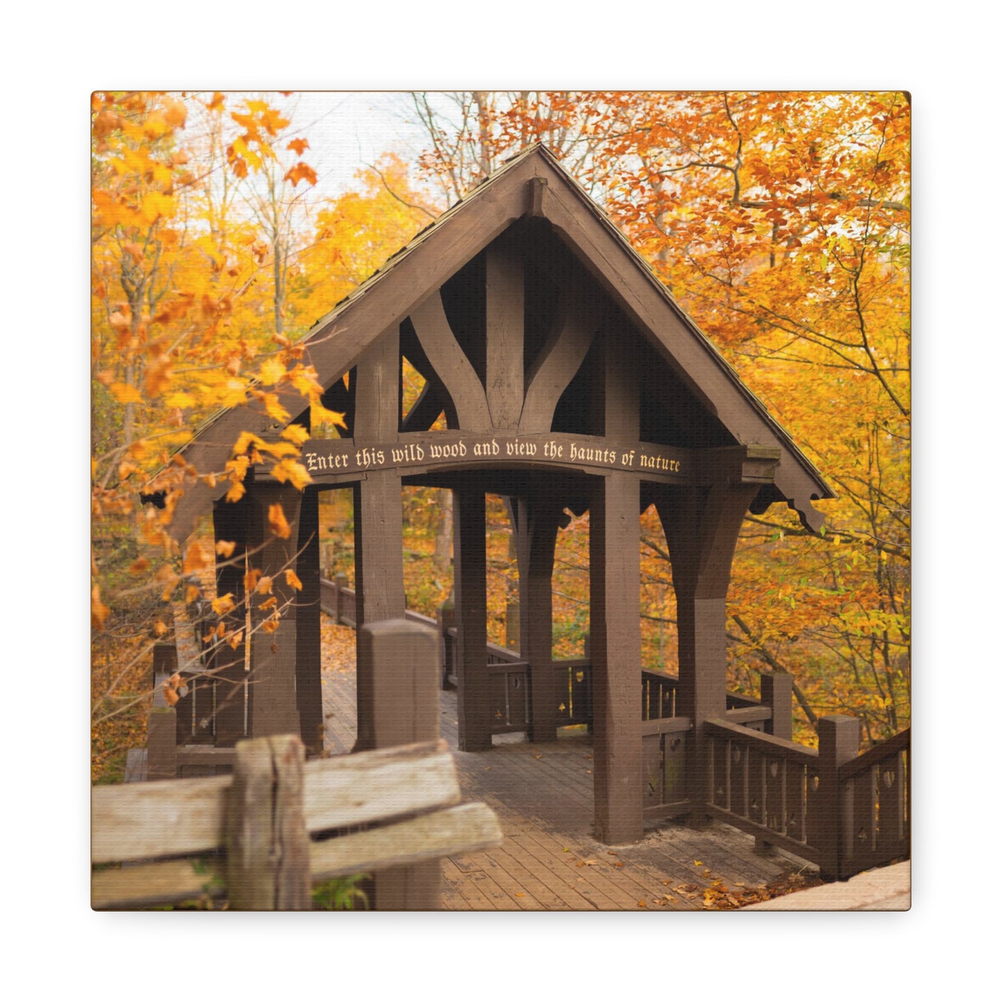7 Bridges Trail’s Covered Bridge at Grant Park in South Milwaukee Wisconsin, Photography Canvas Wrap Wall Art