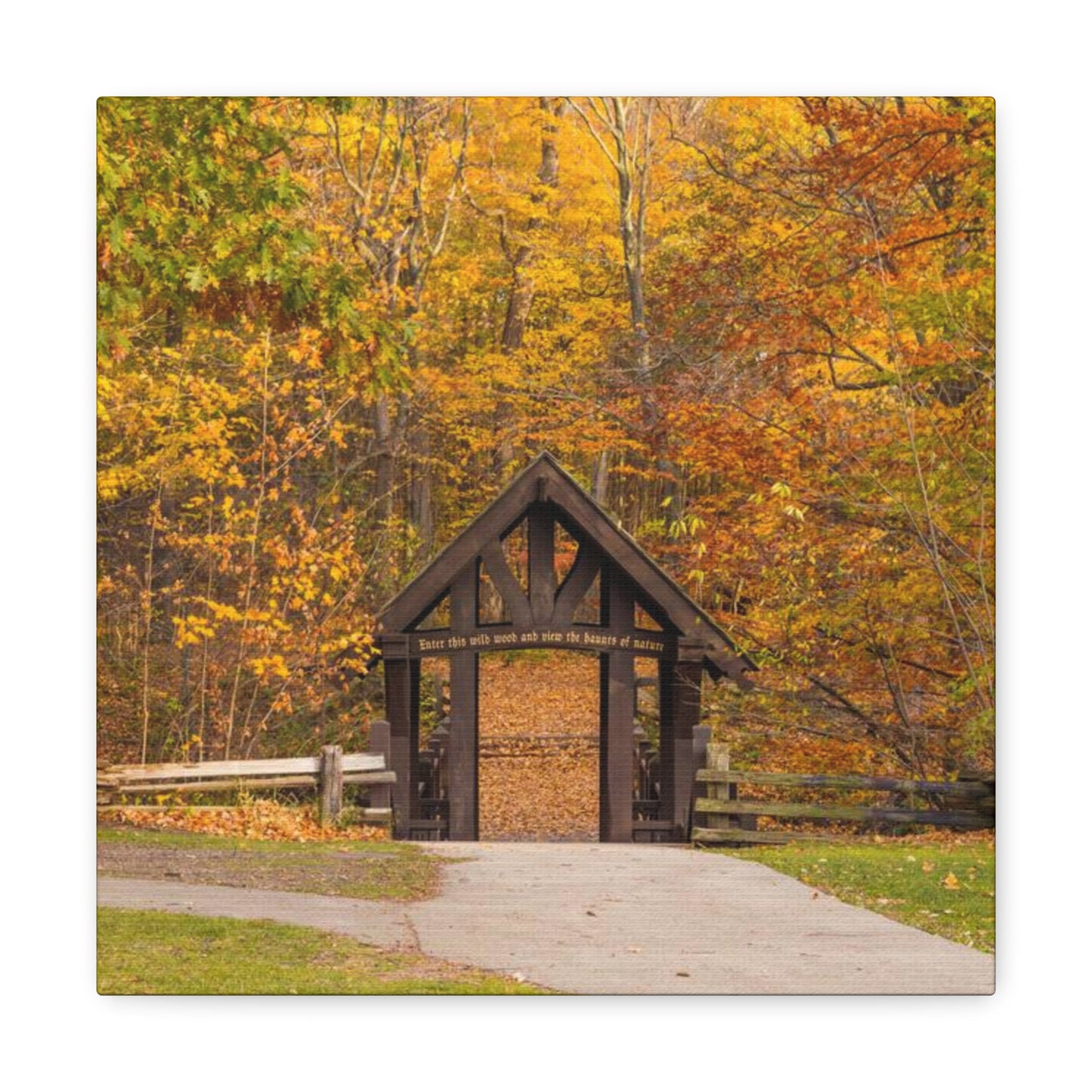 Seven Bridges Trail’s Covered Bridge at Grant Park in South Milwaukee Wisconsin, Photography Canvas Wrap Wall Art