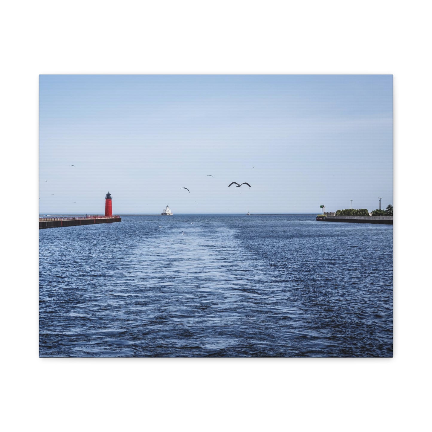 Milwaukee Pierhead Light & Breakwater Lighthouse avec mouettes, photographie sur toile Wrap Wall Art