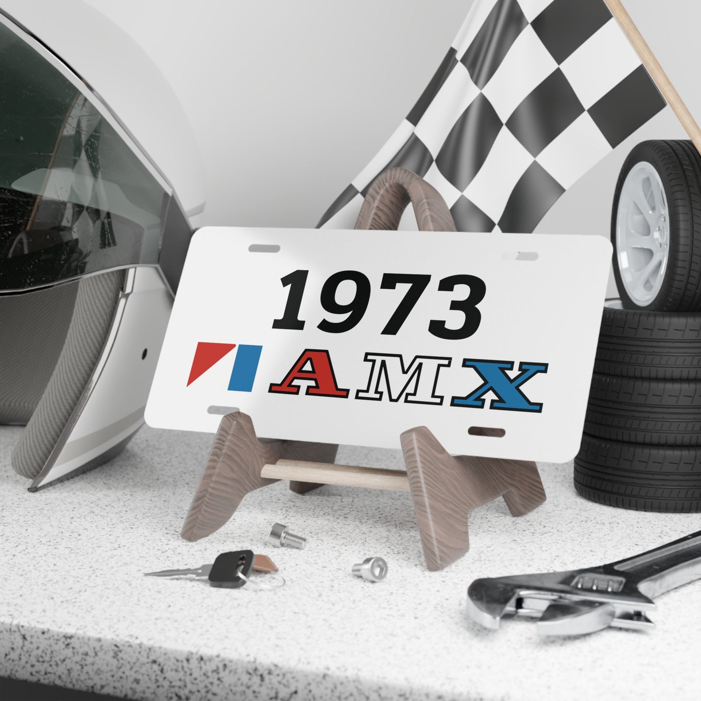 AMC Red, White & Blue AMX Logo Black Year White Custom Vanity Plates