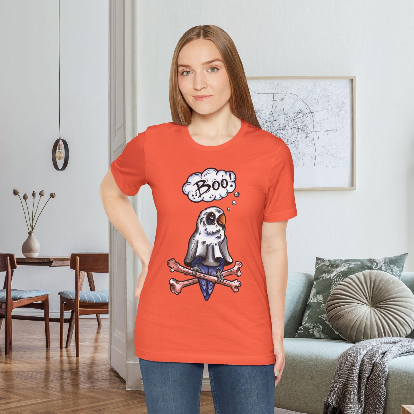 Ghost Lovebird Boo! Hand-Drawn & Hand-Colored Tee