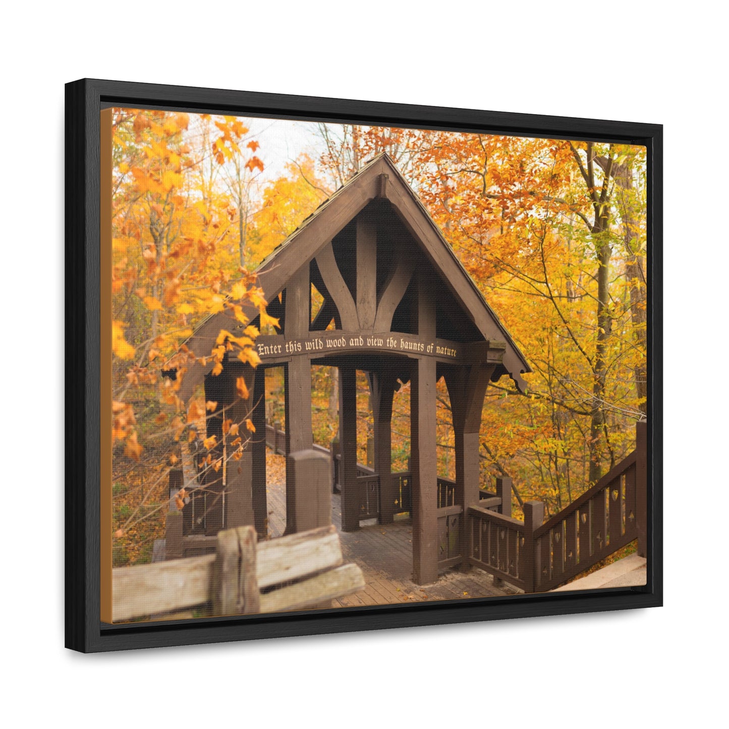 7 Bridges Trail’s Covered Bridge at Grant Park in South Milwaukee Wisconsin, Photography Framed Canvas Wrap Wall Art