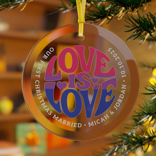 Custom Glass Love is Love Bisexual Pride 3.5" Circle Ornaments