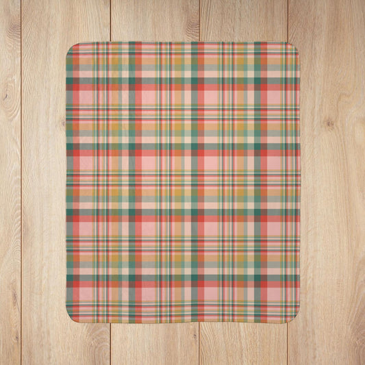Christmas MCM Peach Plaid Fleece Sherpa Blanket