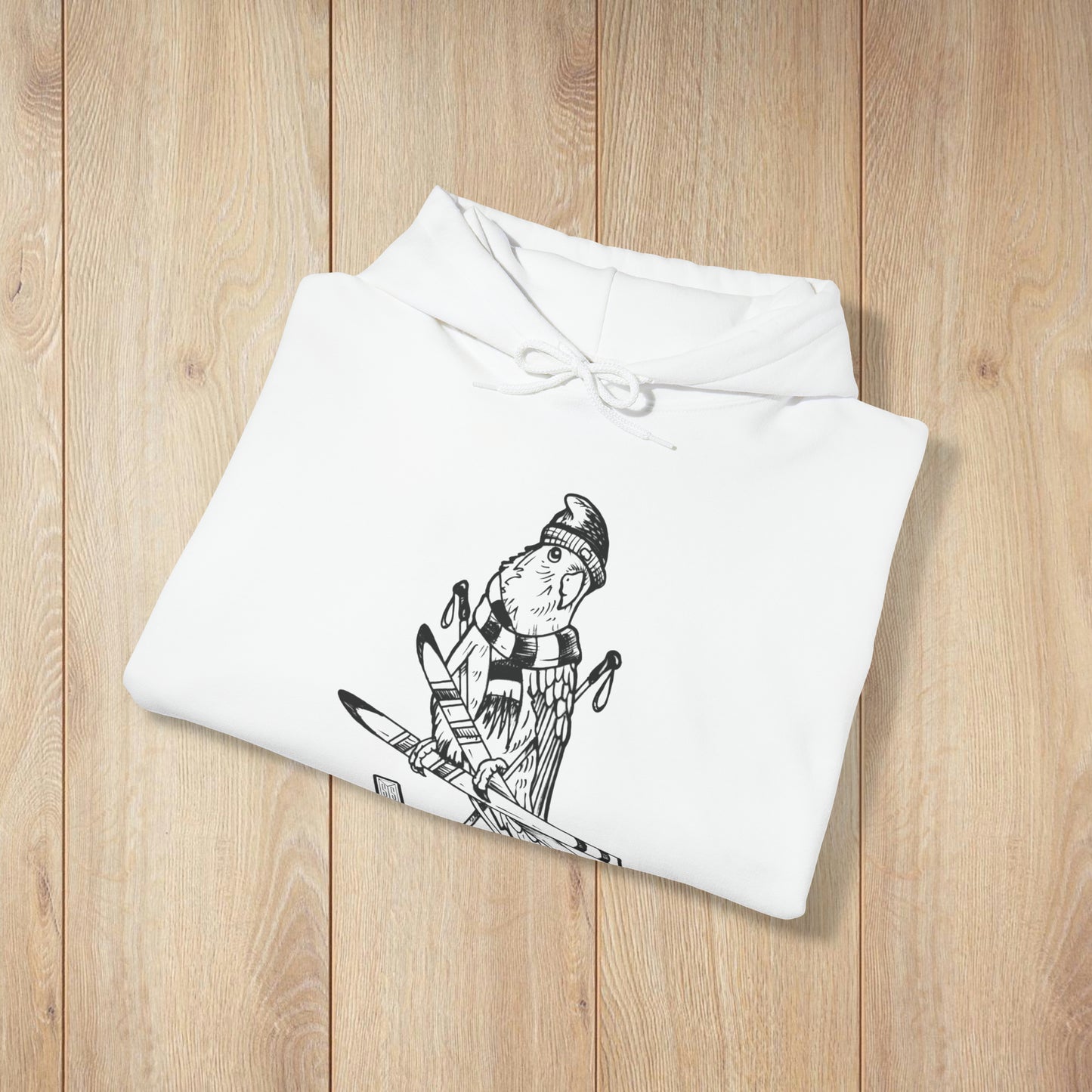 Lovebird Goes Skiing, Line Art Hoodie