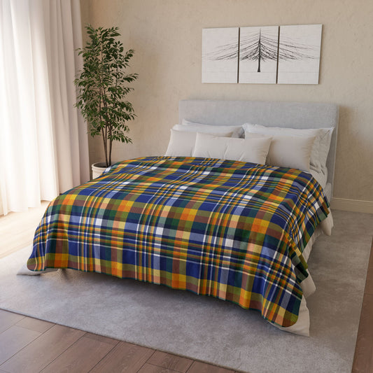Christmas Blue, Green & Yellow Los Angeles CA Plaid Fleece Sherpa Blanket
