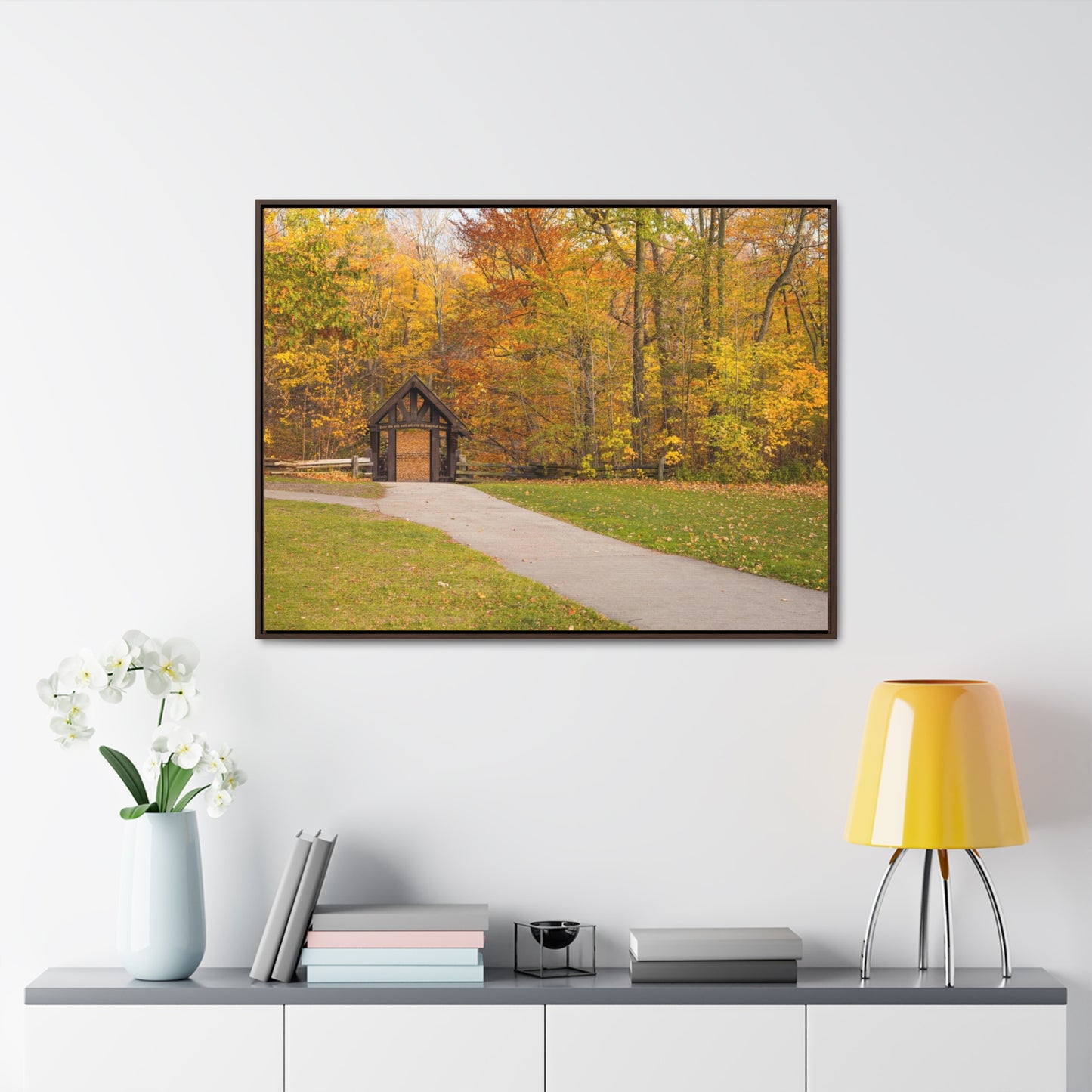 Pont couvert de Seven Bridges Trail à Grant Park dans le sud de Milwaukee Wisconsin, photographie horizontale encadrée toile Wrap Wall Art