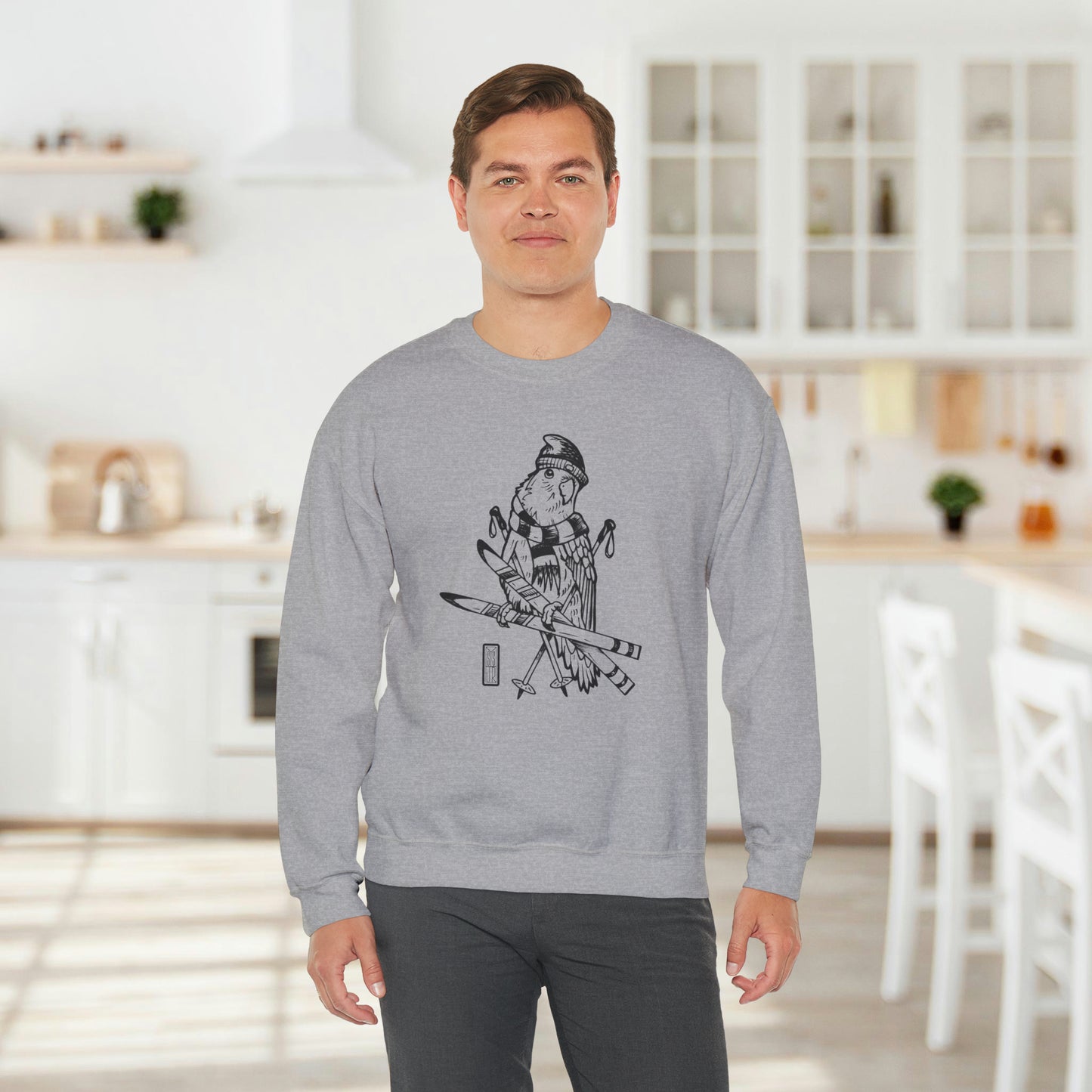 Lovebird va a esquiar, sudadera con cuello redondo Line Art