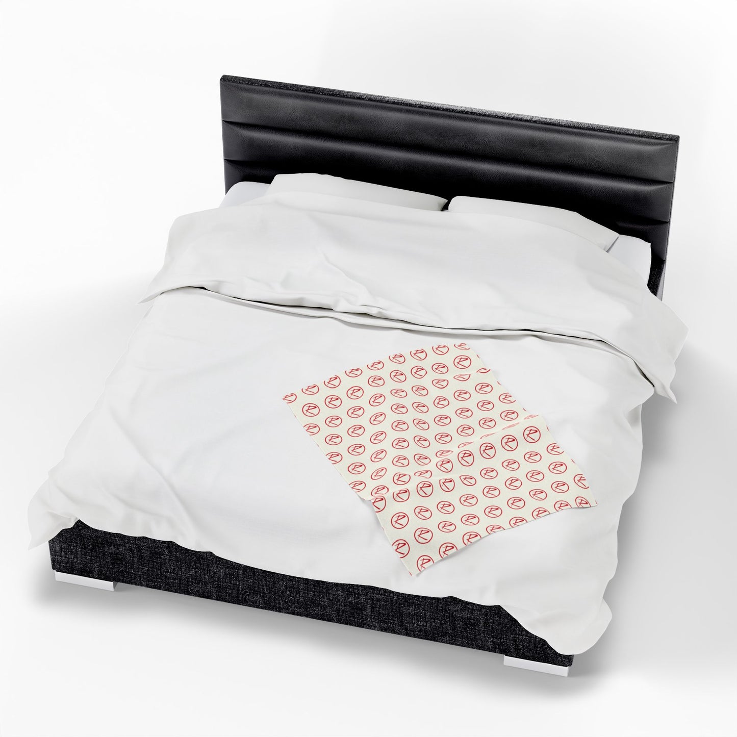 Velveteen Plush Red Rambler Logo Ivory Blanket