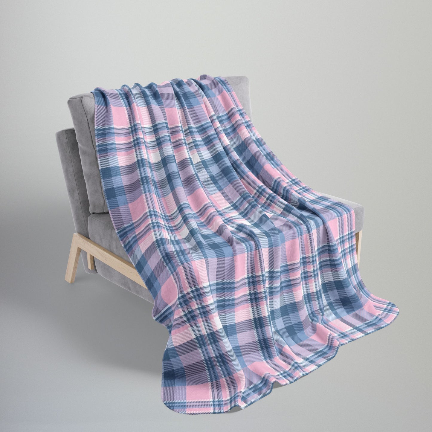Baby Pink & Blue Plaid Fleece Sherpa Blanket