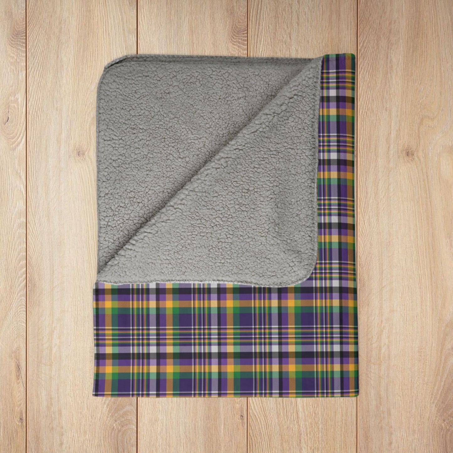 Mardi Gras Plaid Fleece Sherpa Blanket