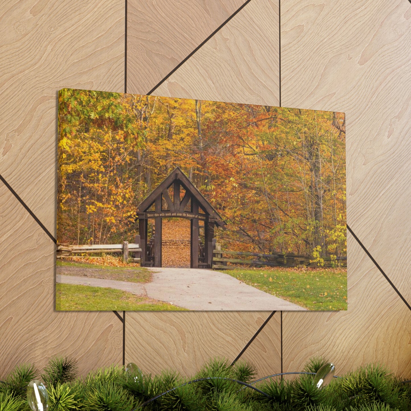 Seven Bridges Trail’s Covered Bridge at Grant Park in South Milwaukee Wisconsin, Photography Canvas Wrap Wall Art