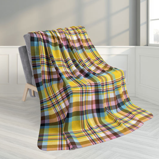 60" × 80" Rainbow Intersex Progress Pride Plaid Fleece Sherpa Blanket