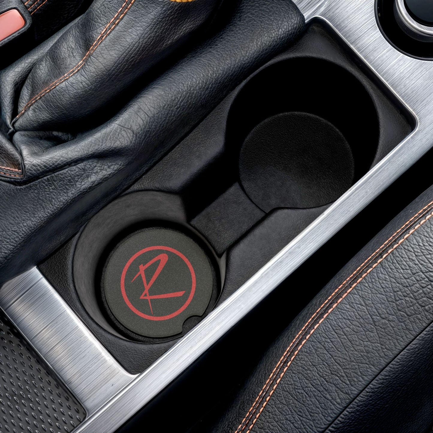 Rambler Logo Black & Red Soapstone Car Cup-Holder Coaster