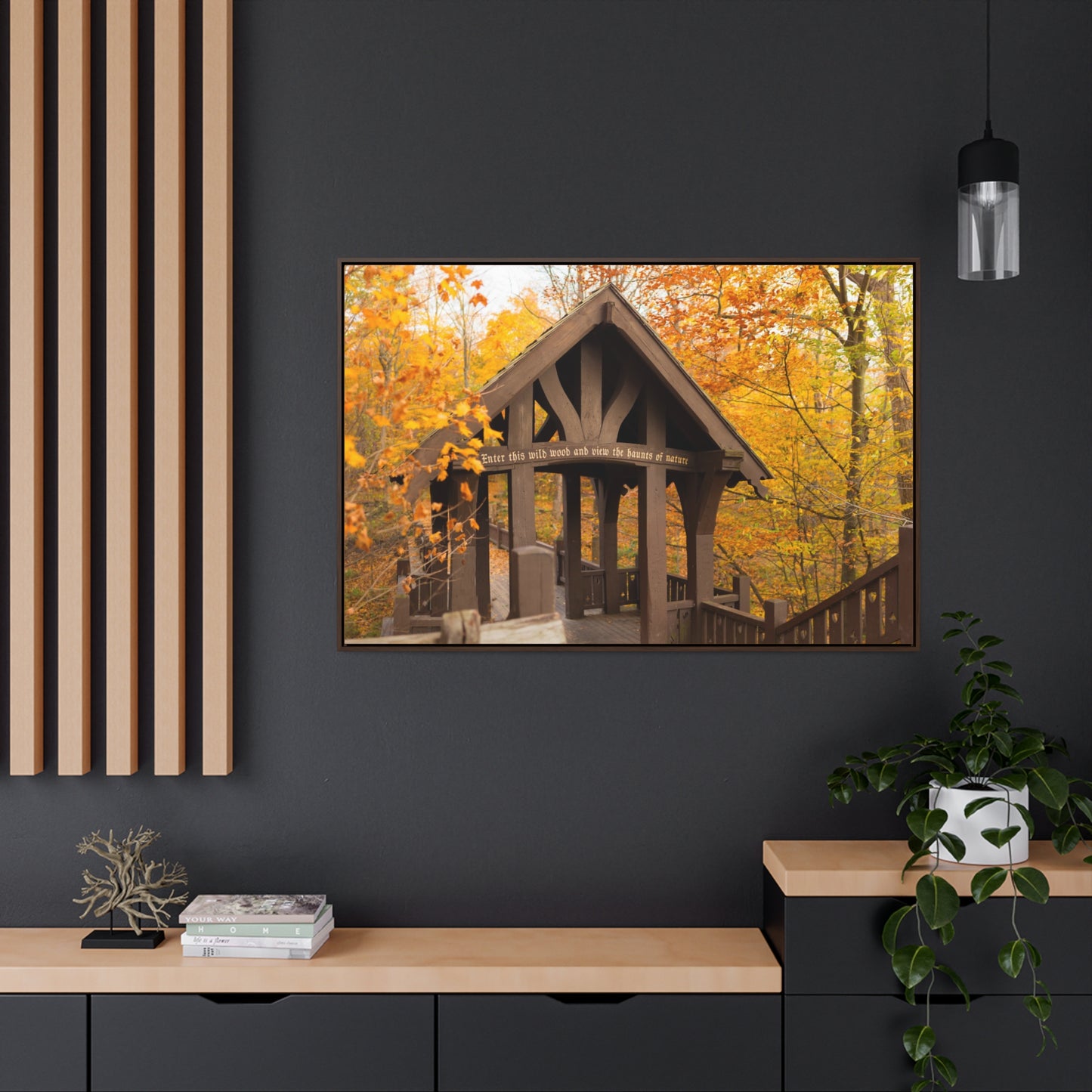 7 Bridges Trail’s Covered Bridge at Grant Park in South Milwaukee Wisconsin, Photography Framed Canvas Wrap Wall Art