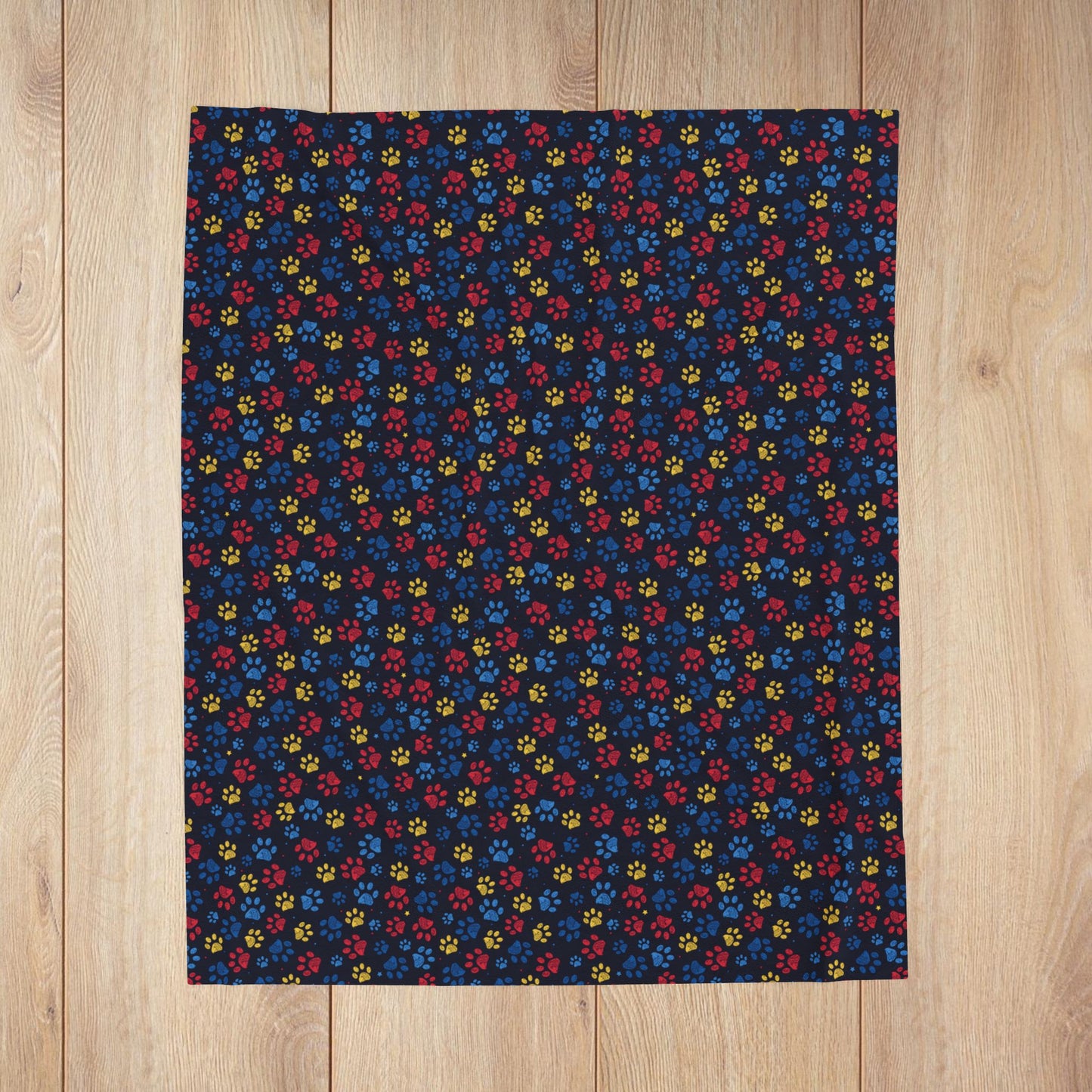 Blue, Red & Yellow Sandusky OH Paw Prints Black Velveteen Plush Blanket