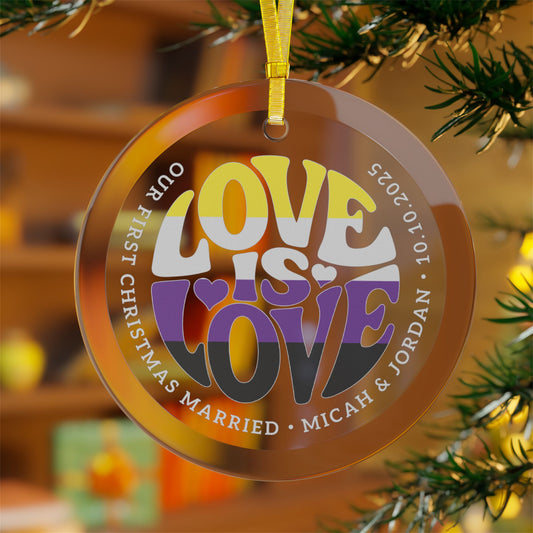 Custom Glass Love is Love Non-Binary Pride 3.5" Circle Ornaments