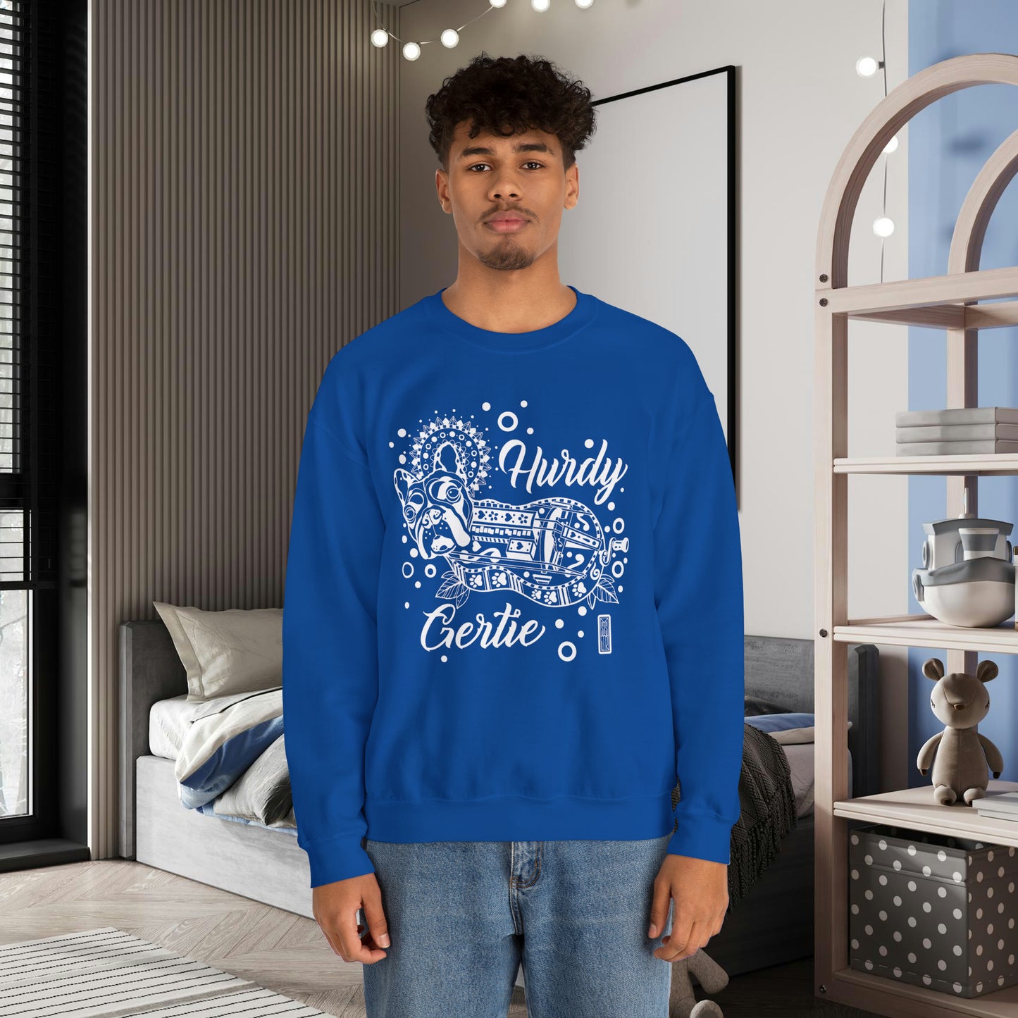 Hurdy Gertie Crew Neck Sweatshirt, Frenchton Dog Line Art Sweat Shirt