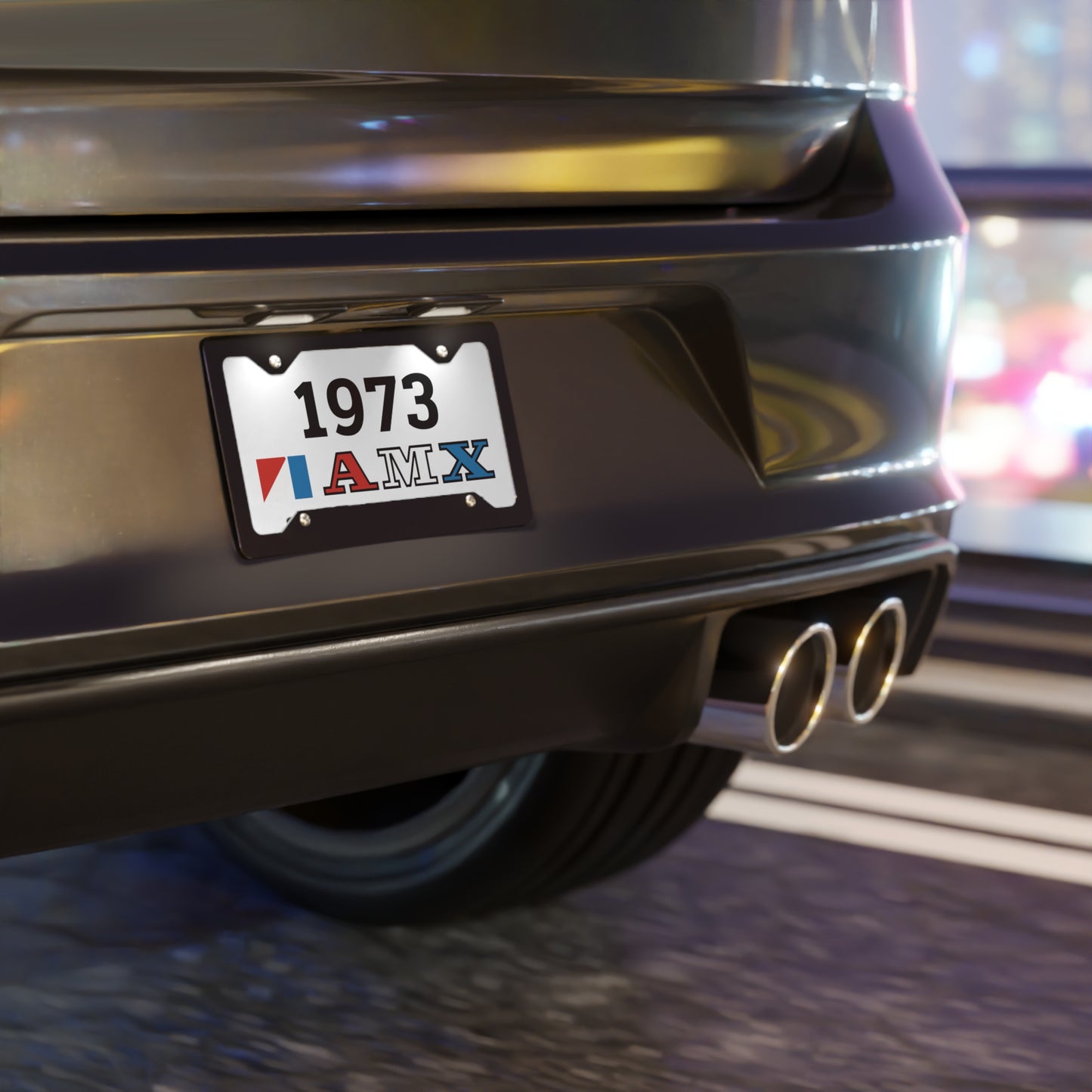 AMC Red, White & Blue AMX Logo Black Year White Custom Vanity Plates
