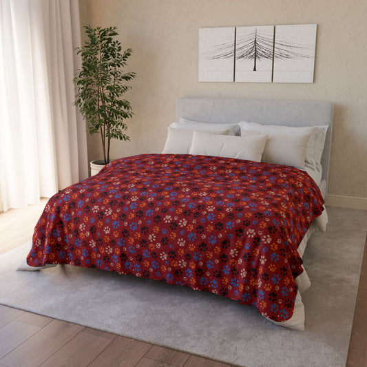 Blue & Orange Ohio Paw Prints Red Fleece Sherpa Blanket