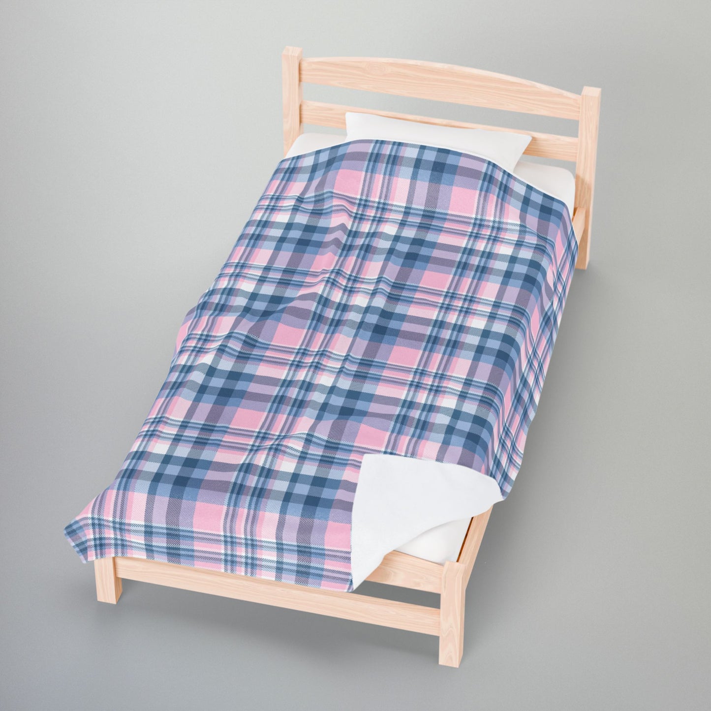 Baby Blue & Pink Plaid Velveteen Plush Blanket