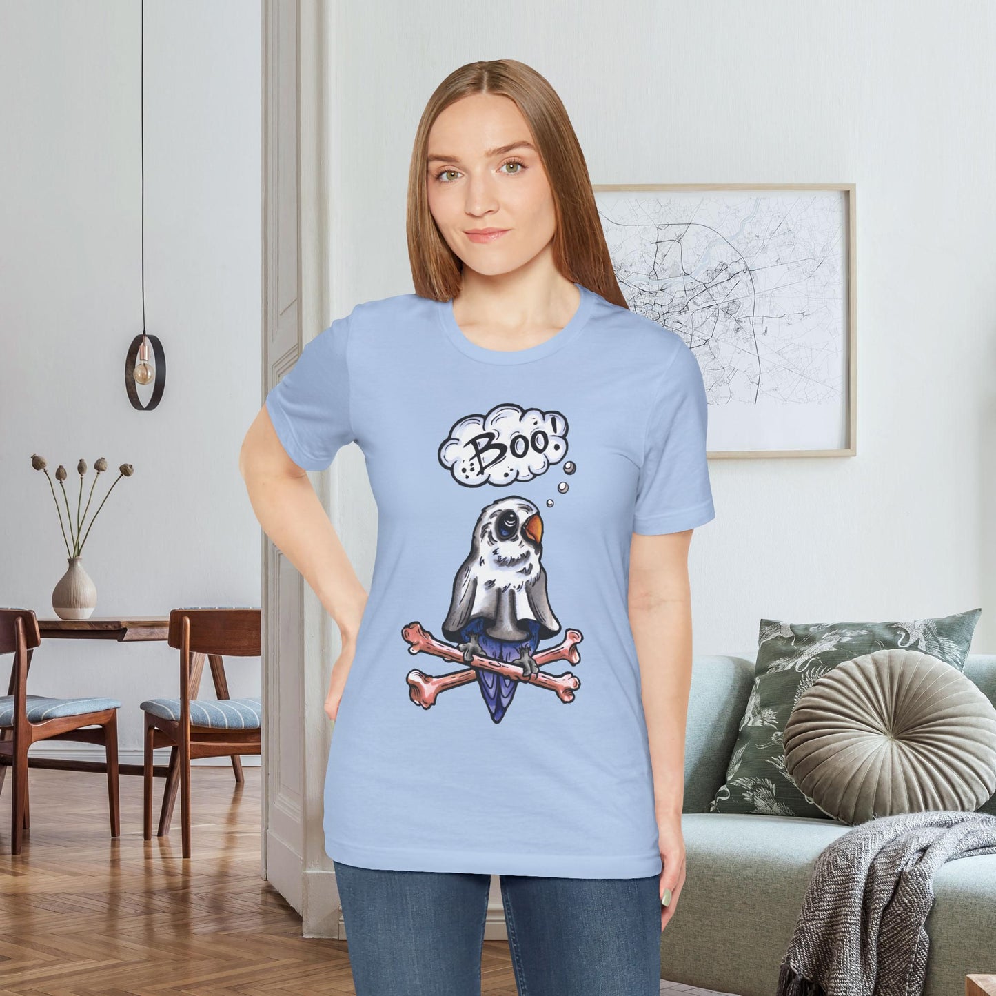 Ghost Lovebird Boo! Hand-Drawn & Hand-Colored Tee