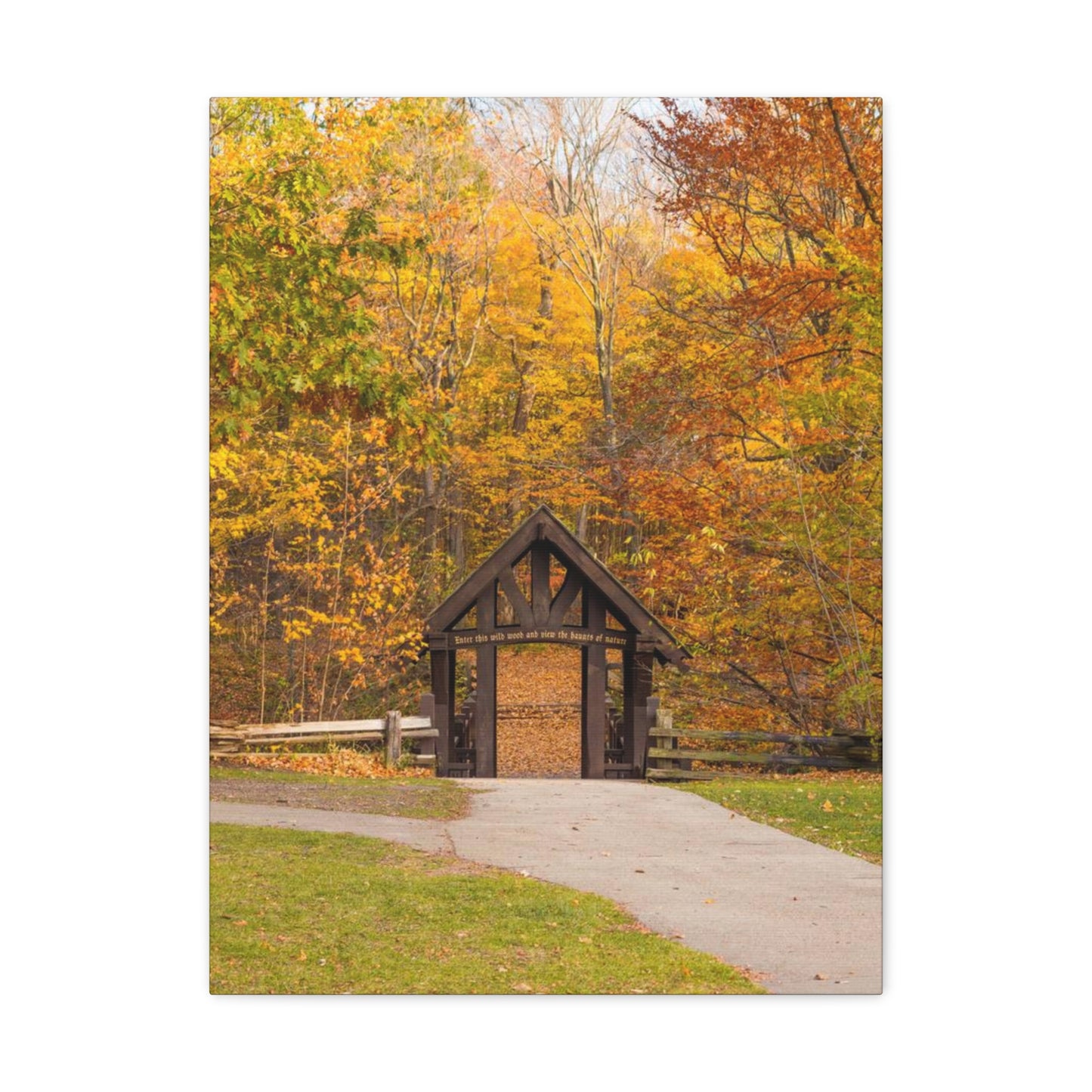 Seven Bridges Trail’s Covered Bridge at Grant Park in South Milwaukee Wisconsin, Photography Canvas Wrap Wall Art