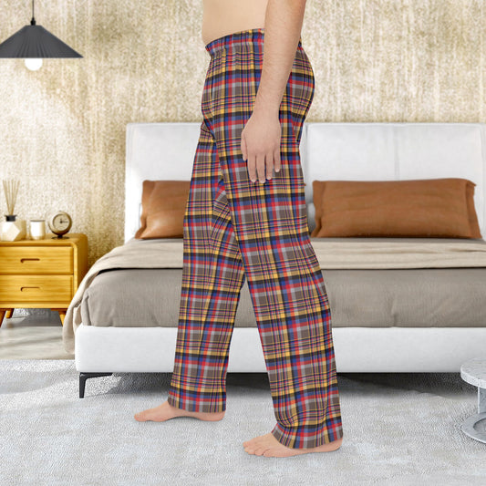 Men’s Brown, Silver, Red & Blue Santa Claus IN Plaid Pajama Pants