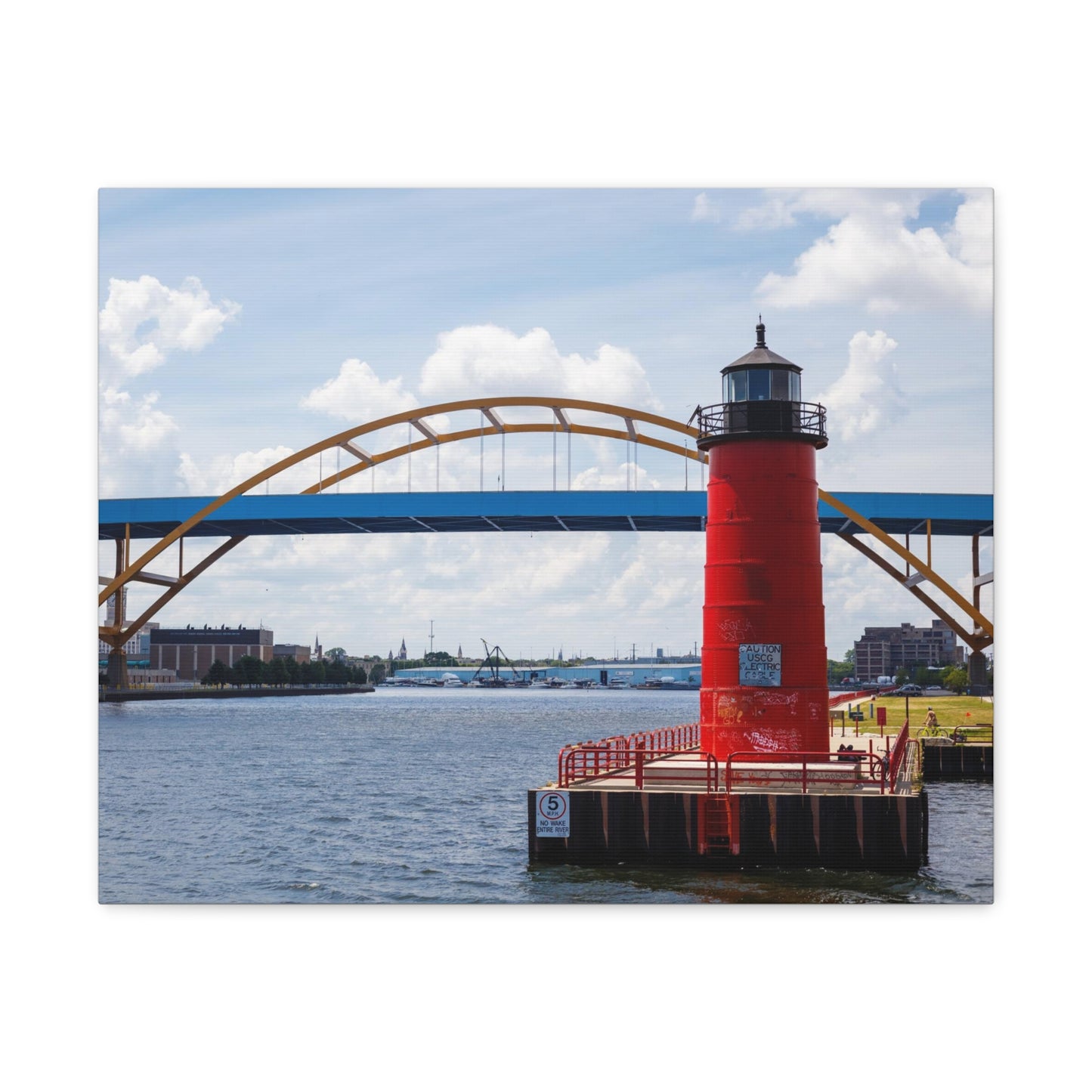 Puente y faro de Milwaukee Wisconsin Hoan; Milwaukee Pierhead Light, fotografía lienzo envoltura arte de pared