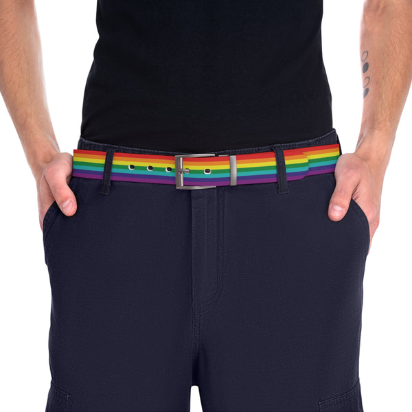 Gun Metal 50'' Rainbow Pride 7-Stripe Flag Belt