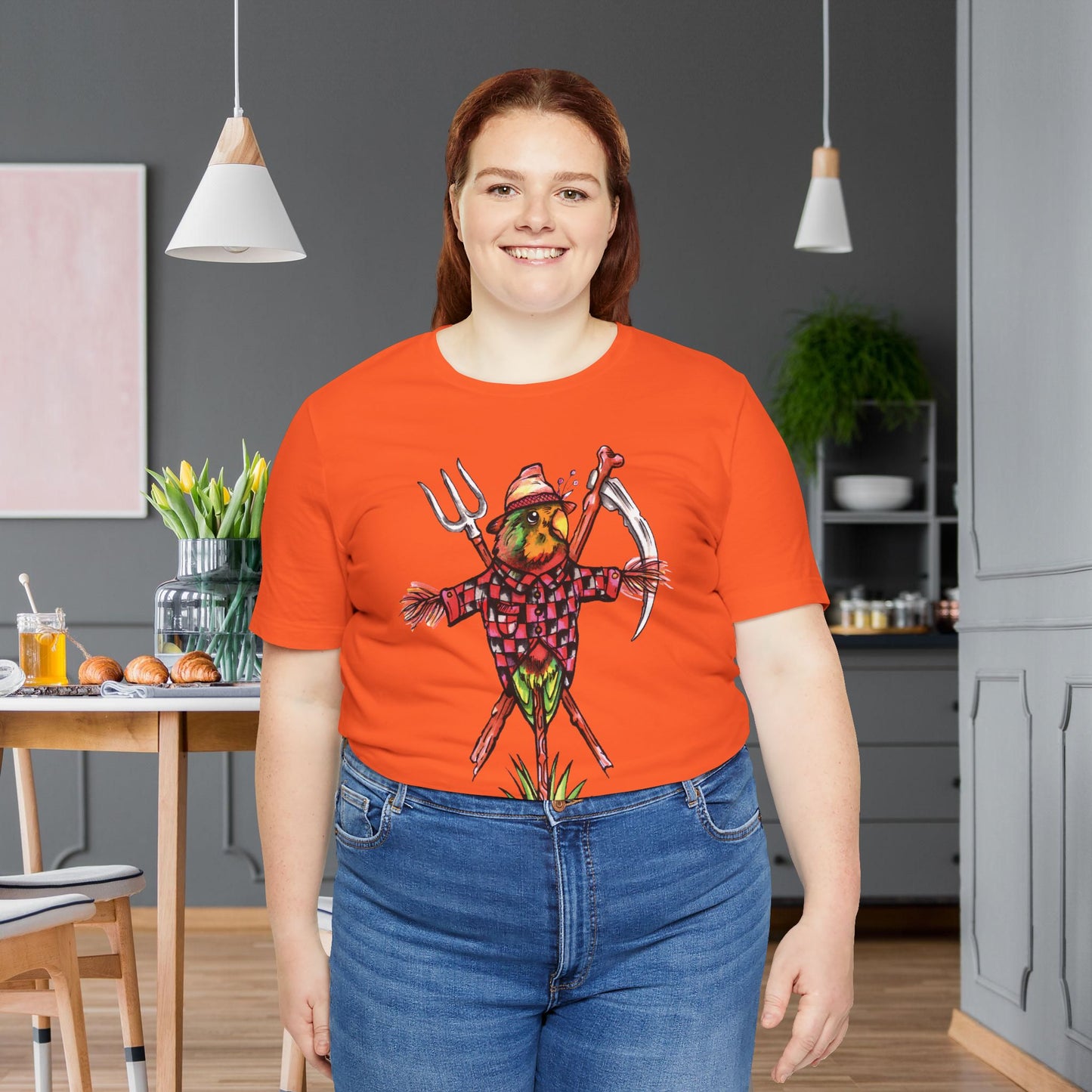 Scarecrow Lovebird, Hand-Drawn & Hand-Colored Tee