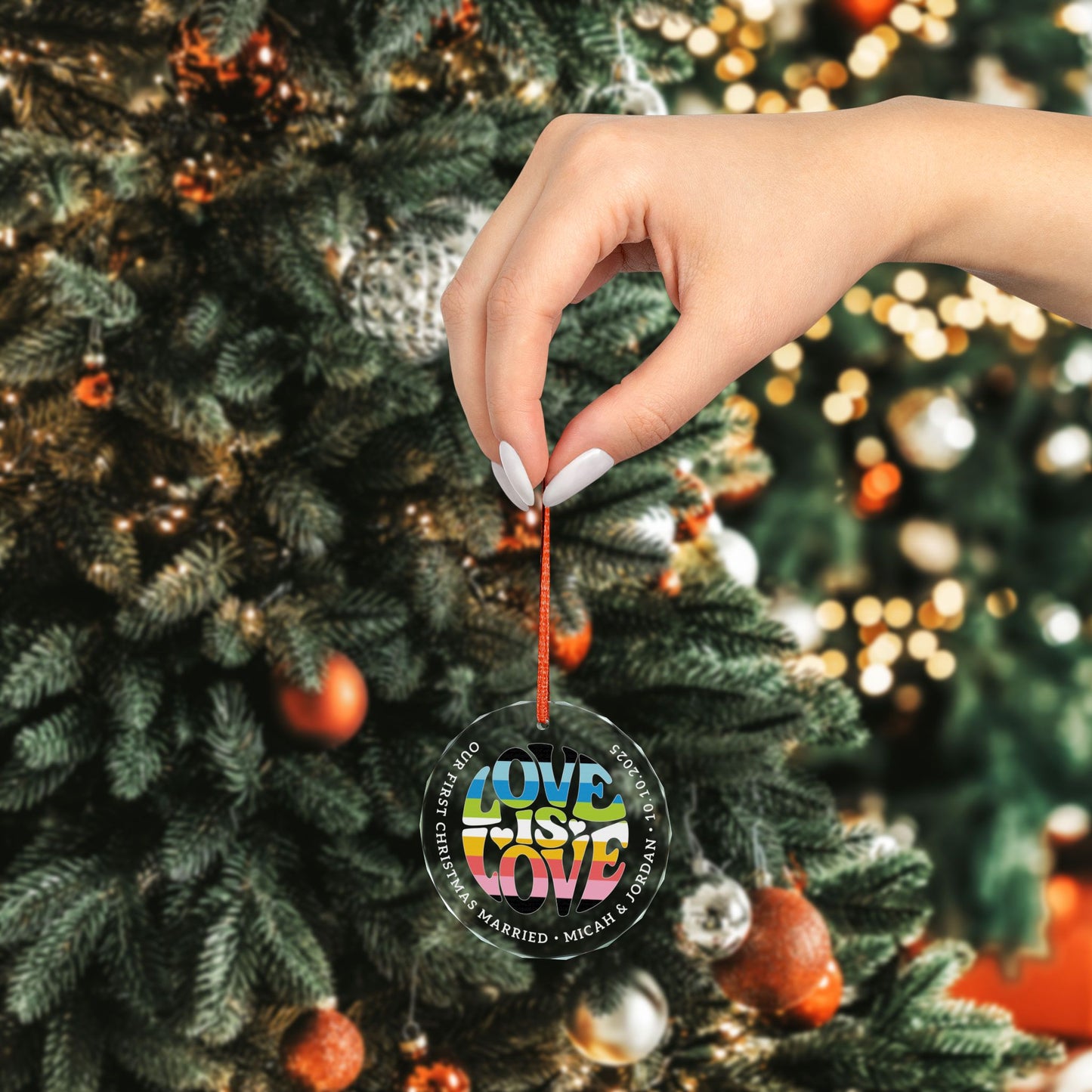 Custom Crystal Love is Love Queer Pride 3" Circle Ornament