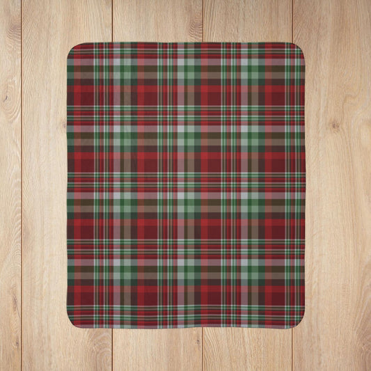 Christmas Green & Maroon Plaid Fleece Sherpa Blanket