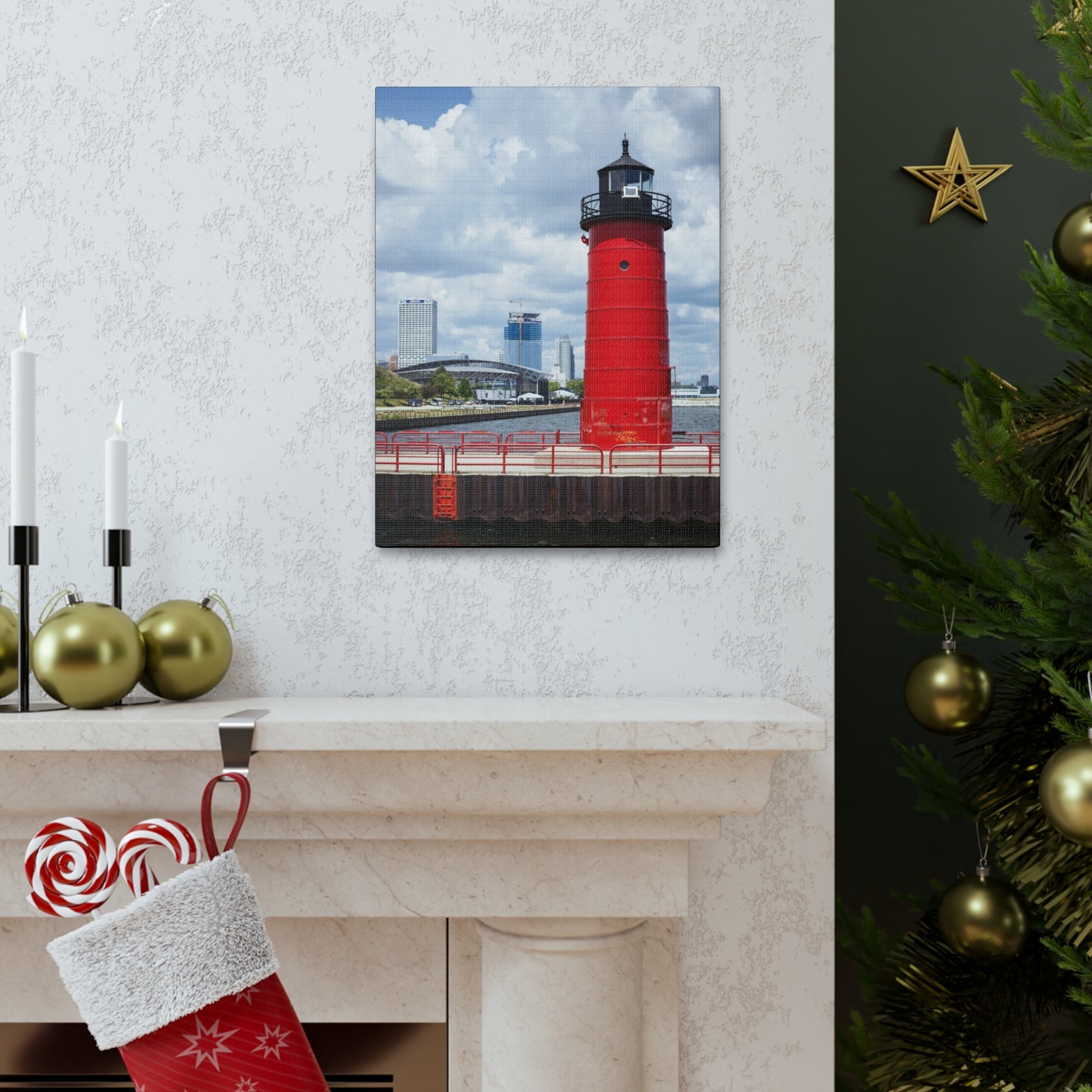 Phare et horizon de Milwaukee Wisconsin ; Milwaukee Pierhead Light, Photographie Toile Wrap Wall Art