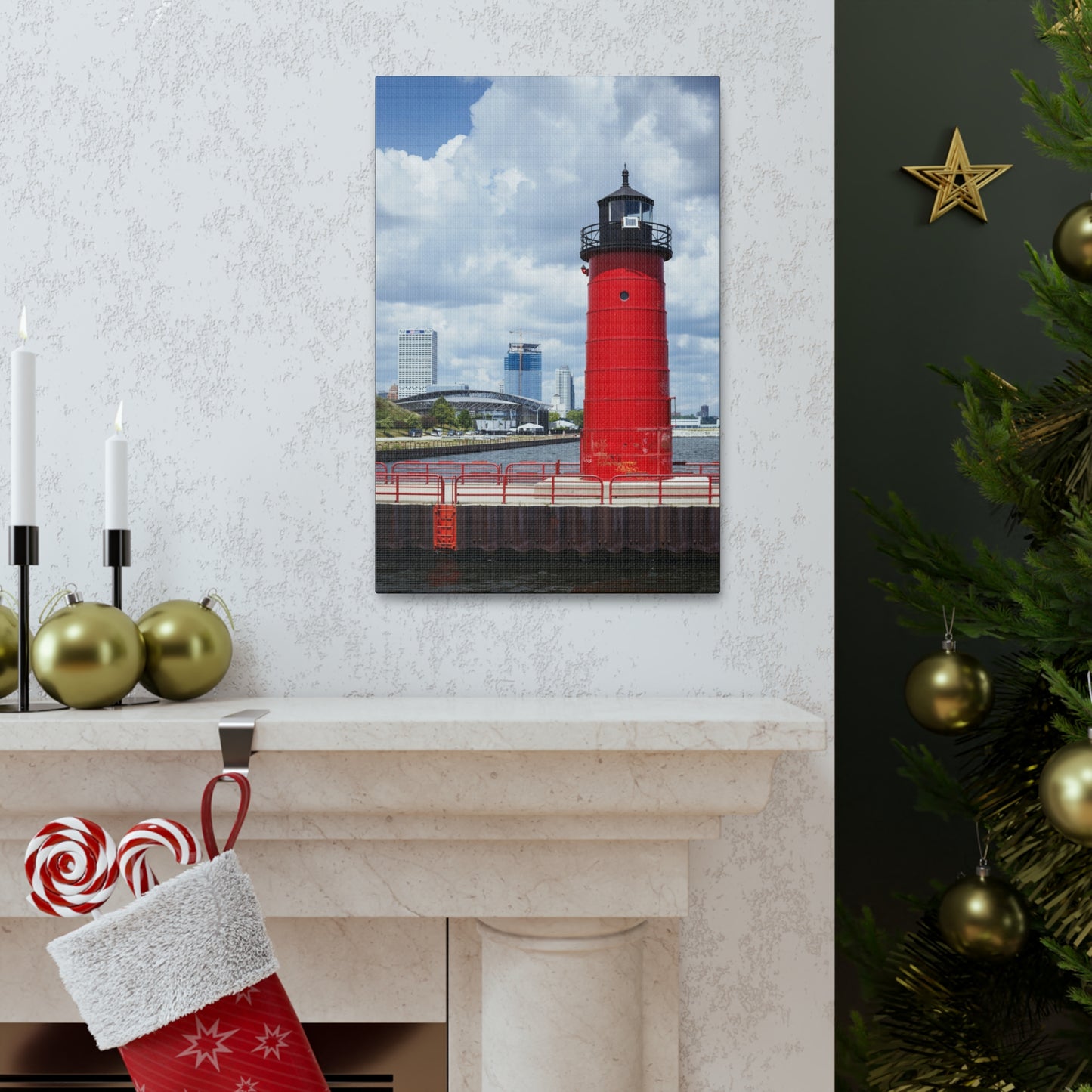 Phare et horizon de Milwaukee Wisconsin ; Milwaukee Pierhead Light, Photographie Toile Wrap Wall Art