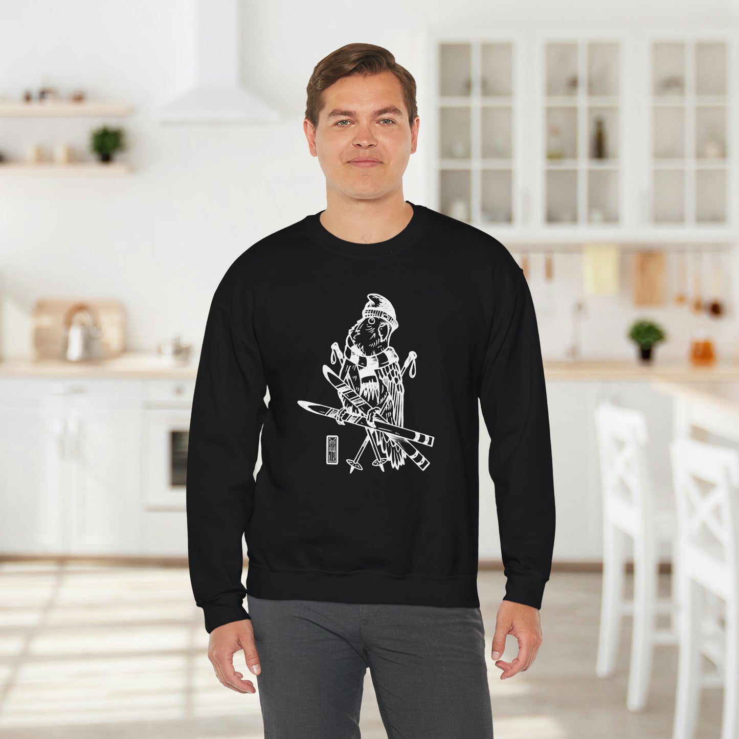 Lovebird va a esquiar, sudadera con cuello redondo Line Art