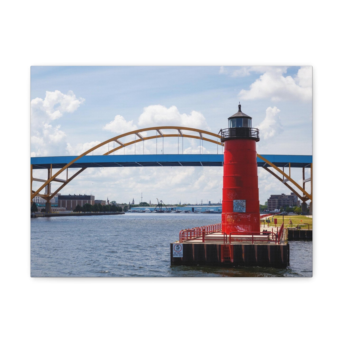 Puente y faro de Milwaukee Wisconsin Hoan; Milwaukee Pierhead Light, fotografía lienzo envoltura arte de pared