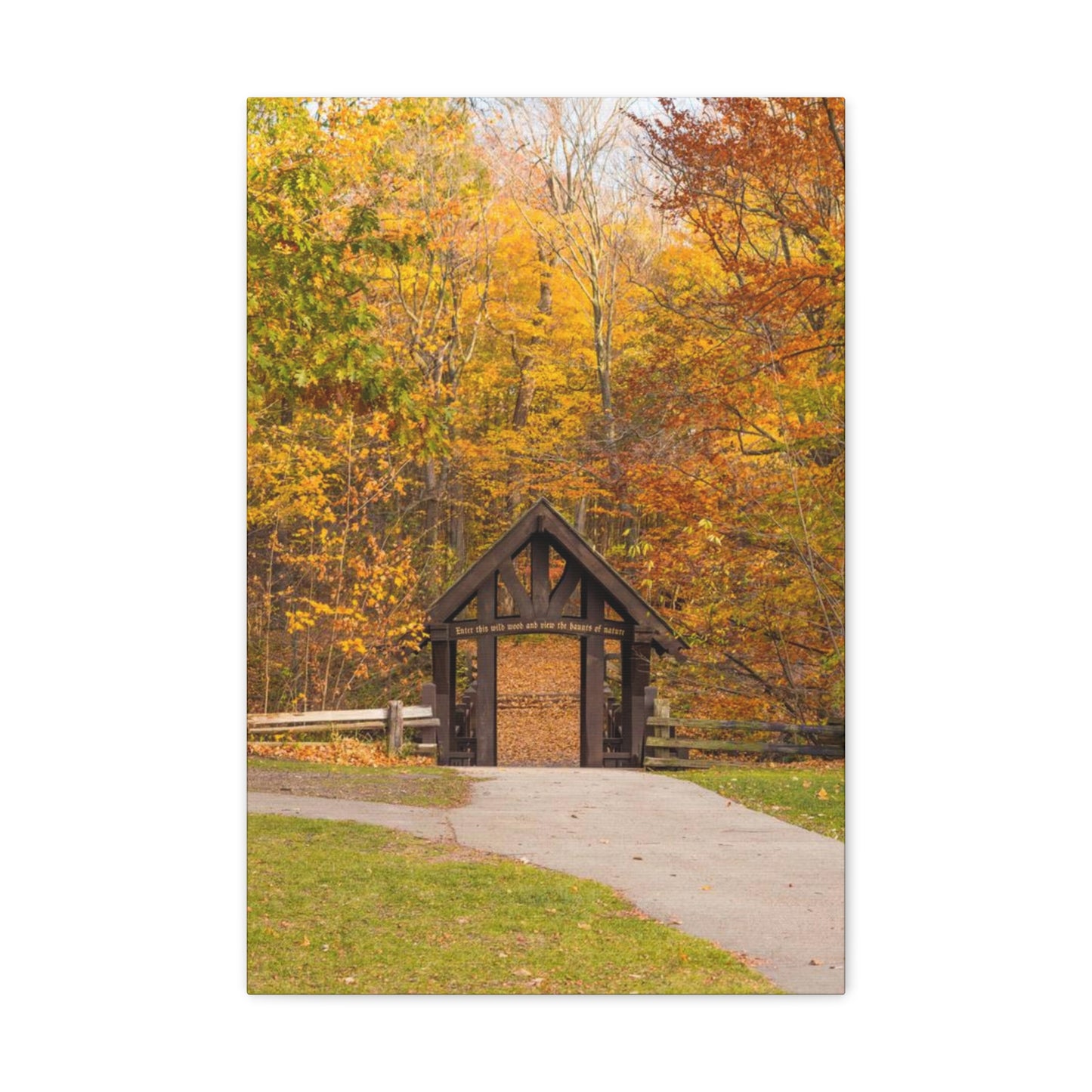 Seven Bridges Trail’s Covered Bridge at Grant Park in South Milwaukee Wisconsin, Photography Canvas Wrap Wall Art