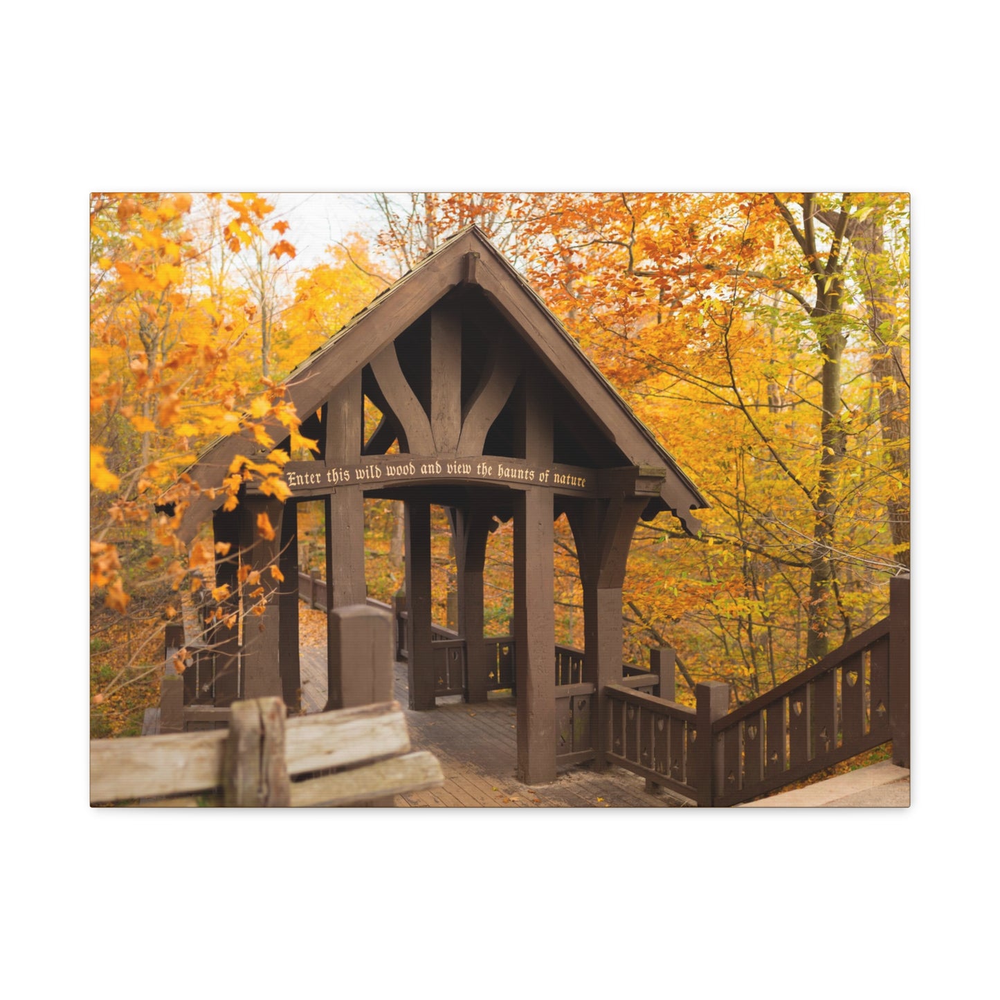 7 Bridges Trail’s Covered Bridge at Grant Park in South Milwaukee Wisconsin, Photography Canvas Wrap Wall Art