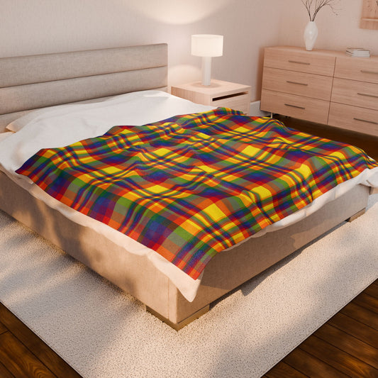 60" × 80" Rainbow Pride Plaid Velveteen Plush Blanket