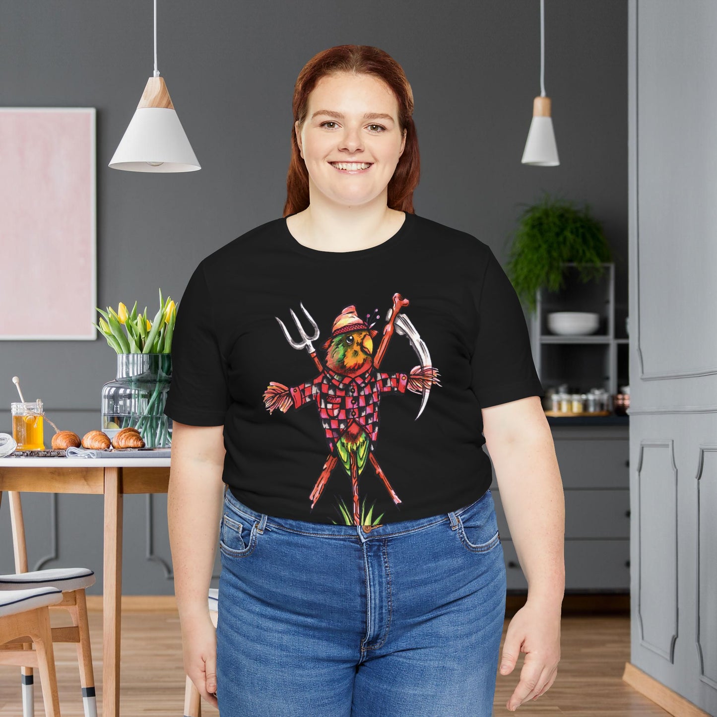 Scarecrow Lovebird, Hand-Drawn & Hand-Colored Tee