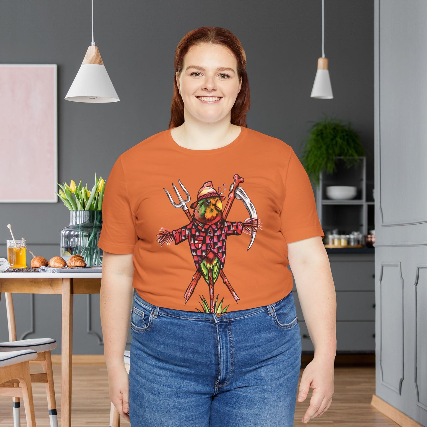Scarecrow Lovebird, Hand-Drawn & Hand-Colored Tee