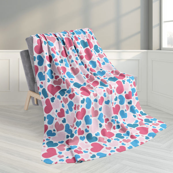 60" × 80" Transgender Pride Hearts White Fleece Sherpa Blanket