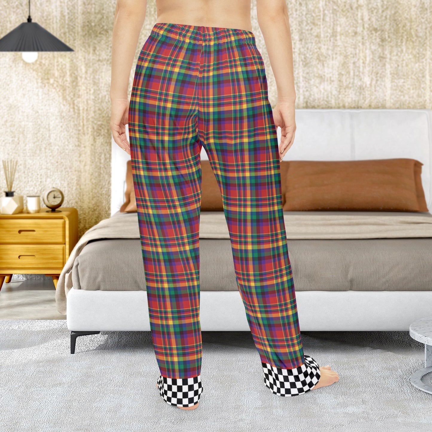 Women’s Red, Yellow, Green, Blue & Purple Sandusky OH Plaid with Checkered Edge Pajama Pants