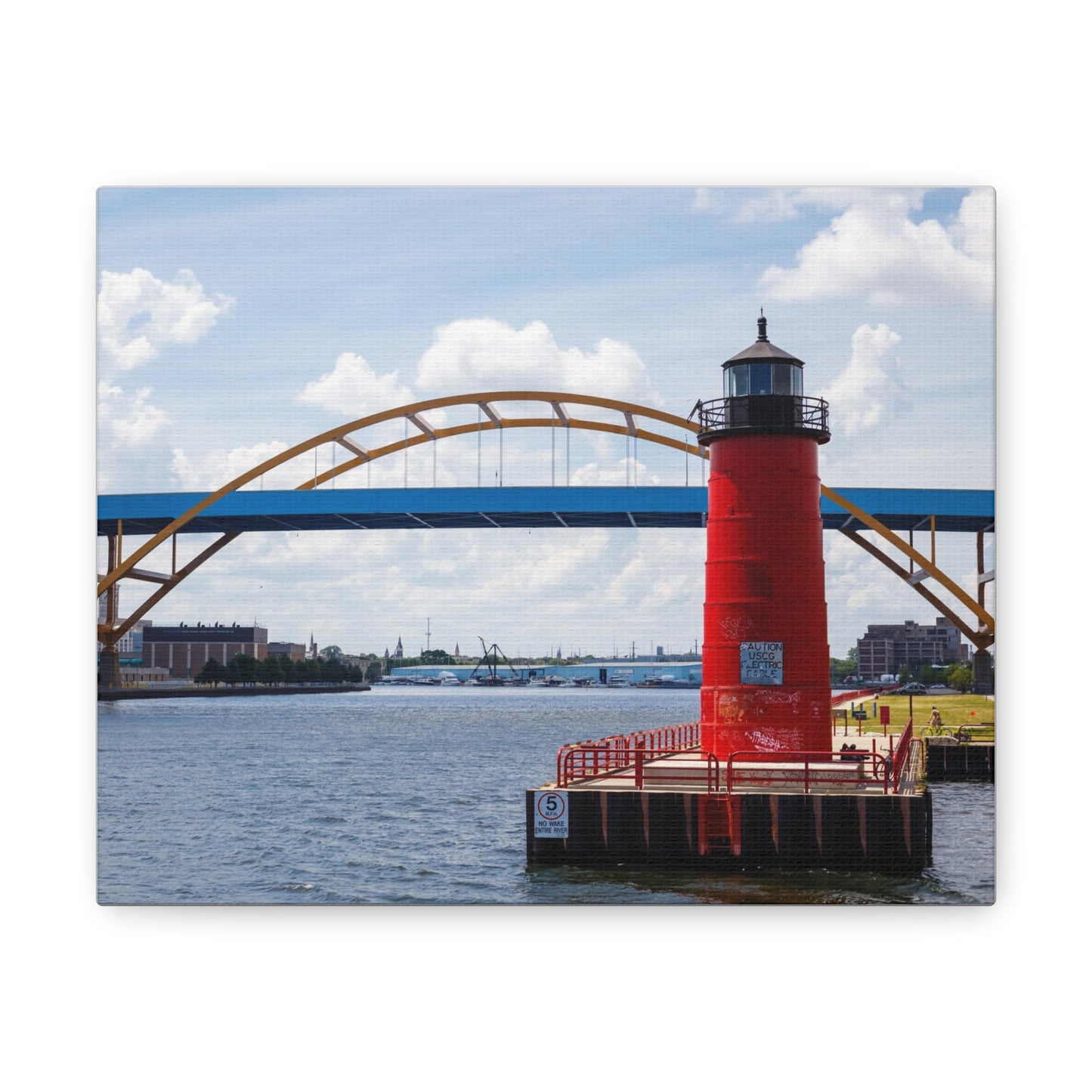 Puente y faro de Milwaukee Wisconsin Hoan; Milwaukee Pierhead Light, fotografía lienzo envoltura arte de pared